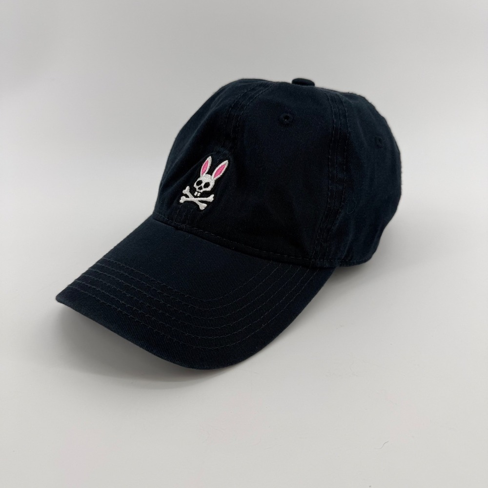 Psycho Bunny Mens Navy Blue Embroidered Skull Crossbones Baseball Cap Hat OS